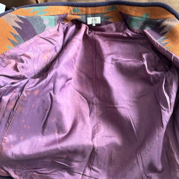 Vintage Southwestern Aztec Style Blanket Coat wool toggle buttons pockets Medium - Picture 6 of 9